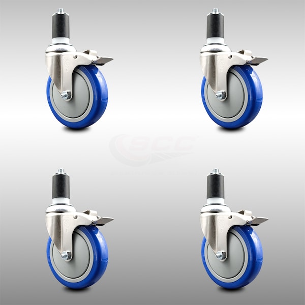 Service Caster 5 Inch 316SS Blue Poly Swivel 1-5/8 Inch Expanding Stem Caster Set Lock Brake SCC-SS316TTLEX20S514-PPUB-BLUE-158-4 - main